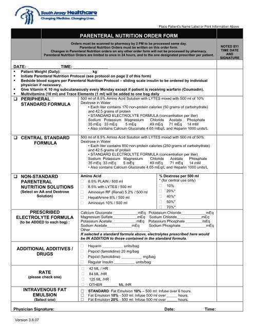 total parenteral nutrition label