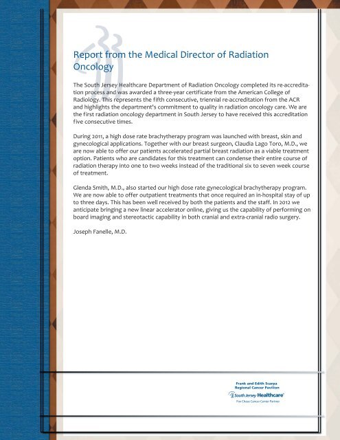 2011 Cancer Annual Report (PDF) - Inspira Health Network
