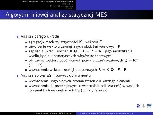 Analiza statyczna MES dla dzwigarÃ³w powierzchniowych