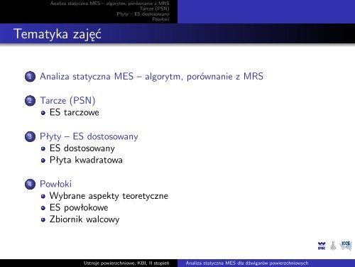 Analiza statyczna MES dla dzwigarÃ³w powierzchniowych