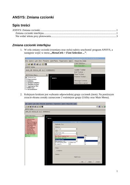 ANSYS: Zmiana czcionki Spis treÅci