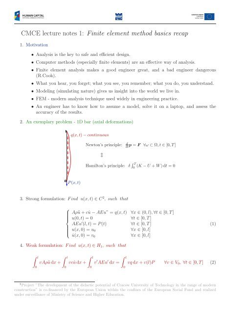 CMCE lecture notes 1: Finite element method basics recap