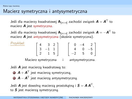 rachunek macierzowy - Instytut Metod Komputerowych w InÅ¼ynierii ...