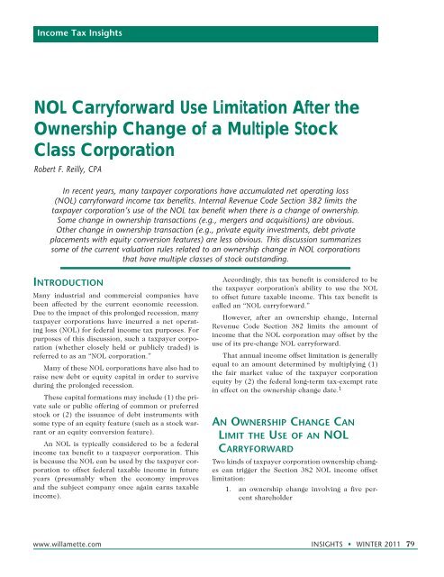 NOL Carryforward Use Limitation After the Ownership Change of a ...