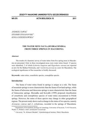 7 The water mite fauna (Hydrachnidia) from three springs in ...