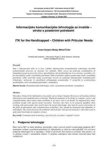 Informacijsko komunikacijske tehnologije za invalide â otroke s ...