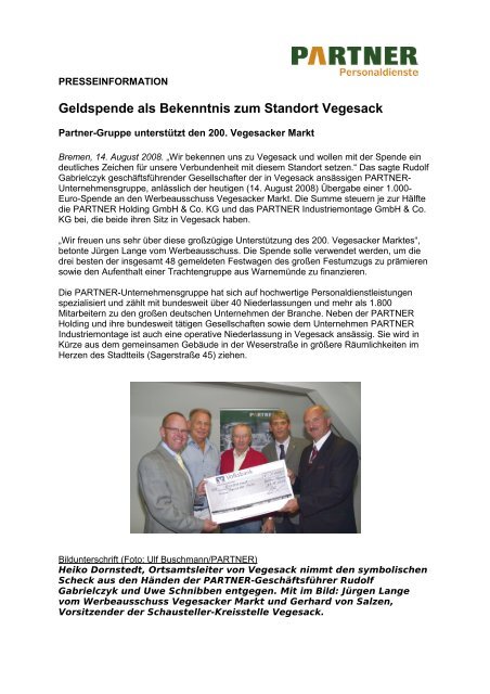 Geldspende als Bekenntnis zum Standort Vegesack