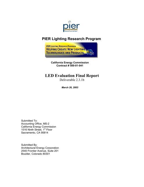 LED Evaluation Final Report - Architectural Energy Corporation