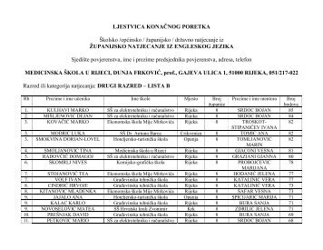 Rezultatima natjecanja (pdf) - Medicinska Å¡kola u Rijeci