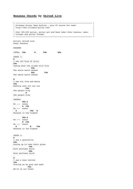 Hosanna Chords by United Live tabs @ Ultimate Guitar Archive
