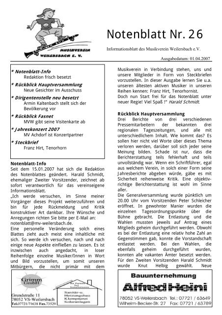 Notenblatt Nr. 26 - Musikverein Weilersbach