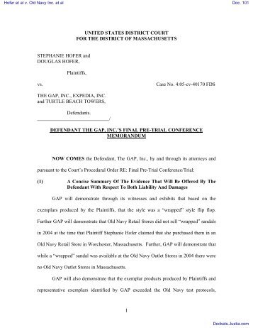 PRETRIAL MEMORANDUM by Old Navy Inc.. (Feringa, Scott) - Justia