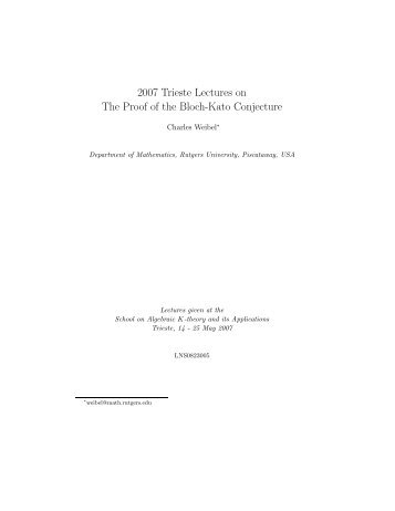 2007 Trieste Lectures on The Proof of the Bloch-Kato ... - ICTP