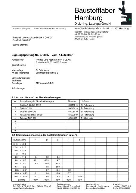 Asphaltmischung - Trinidad Lake Asphalt GmbH & Co. KG