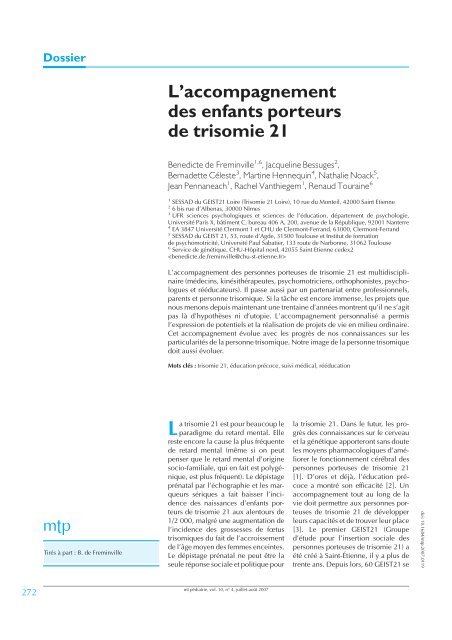 L Accompagnement Des Enfants Porteurs De Trisomie 21 Institut De