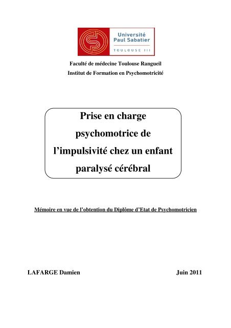 Prise en charge psychomotrice de l'impulsivitÃ© chez un enfant ...