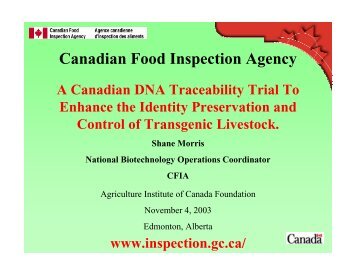 Canadian Food Inspection Agency - Agricultural Institute of Canada