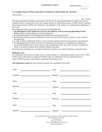 Canadian Journal of Plant Science Submission Form - Agricultural ...