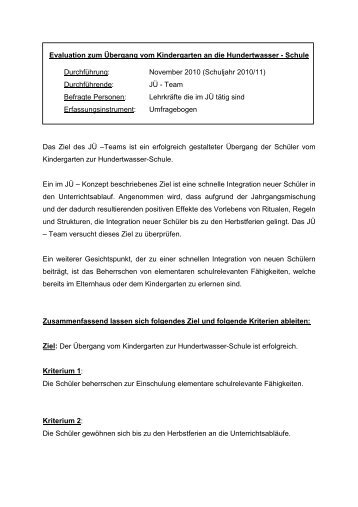 Evaluation zum Übergang vom Kindergarten an die Hundertwasser ...