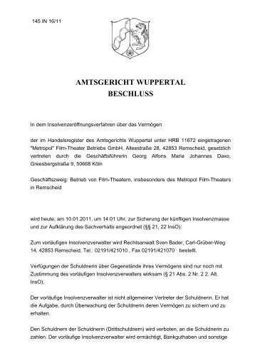 AMTSGERICHT WUPPERTAL BESCHLUSS