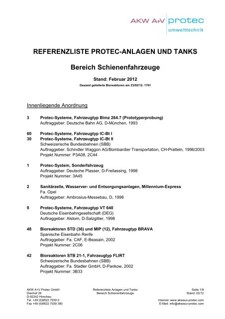 Detaillierte Referenzliste Abwasseranlagen Und Tanks Bereich