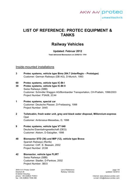Detailed Reference List Waste Water Systems And Tanks For Railed