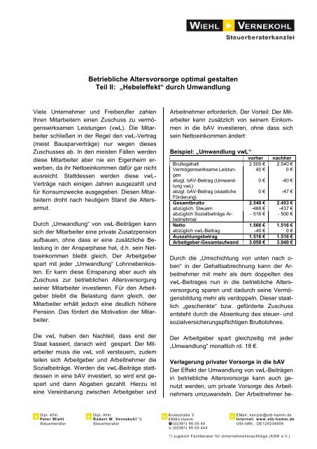 Betriebliche Altersvorsorge optimal gestalten Teil II: „Hebeleffekt ...