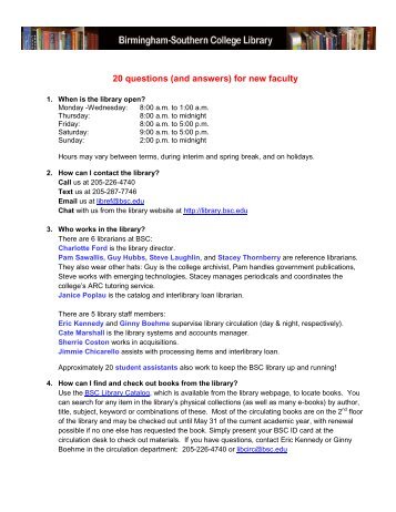 20 questions (and answers) for new faculty - BSC Library