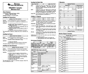 ..lis TEXAS INSTRUMENTS TMS34010 C Compiler Reference Card ...