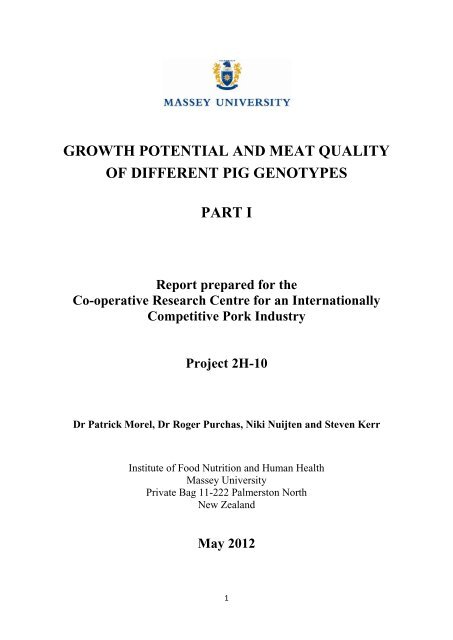 Growth potential and meat quality of different pig ... - Apri.com.au