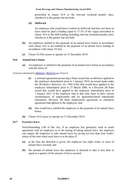 MA000073 - Food, Beverage and Tobacco Manufacturing Award 2010