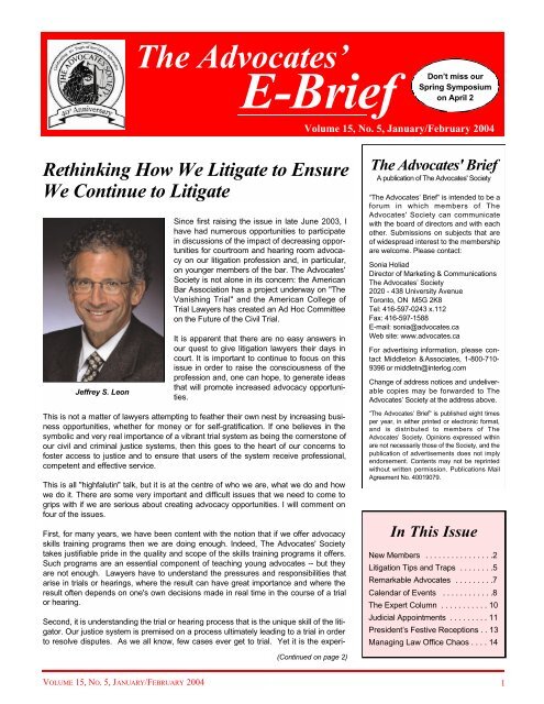 E-BRIEF - Jan-Feb 2004 - The Advocates' Society