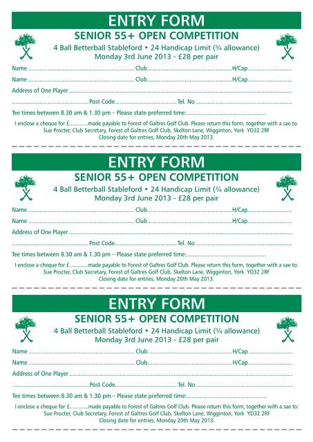 entry form senior 55+ open competition - Forest of Galtres Golf Club