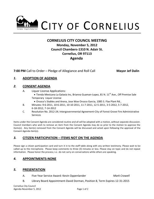 City Council Meeting - Cornelius