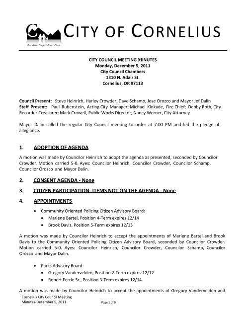 City Council Meeting - Cornelius