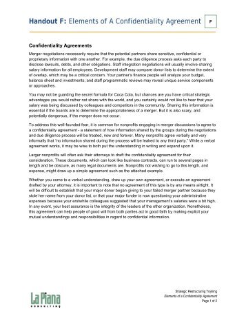 Handout F: Elements of A Confidentiality Agreement