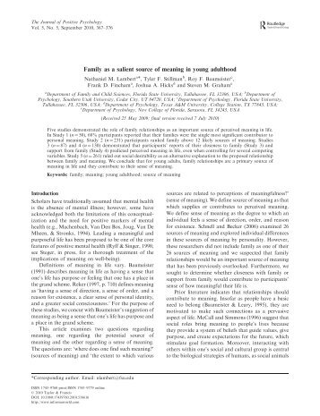 Family as a salient source of meaning in young ... - ResearchGate