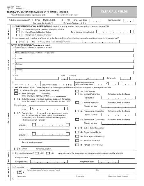 AP-152 Application for Payee Identification Number - Texas ...