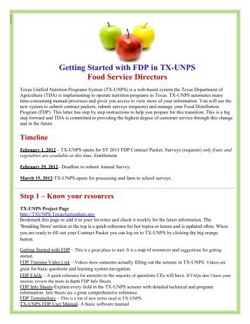 Getting Started with FDP in TX-UNPS Food Service Directors