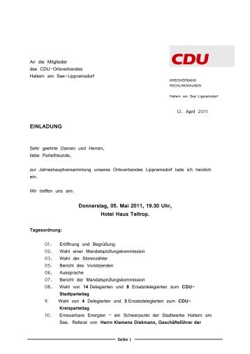 Tagesordnung - CDU-Lippramsdorf