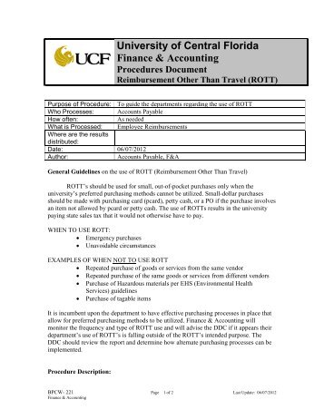 Reimbursement Other Than Travel - UCF FINANCE & ACCOUNTING