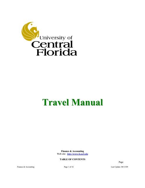 Travel Manual - UCF FINANCE & ACCOUNTING - University of ...