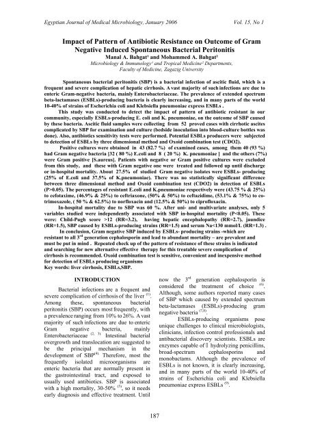 Impact of Pattern of Antibiotic Resistance on Outcome of Gram ...