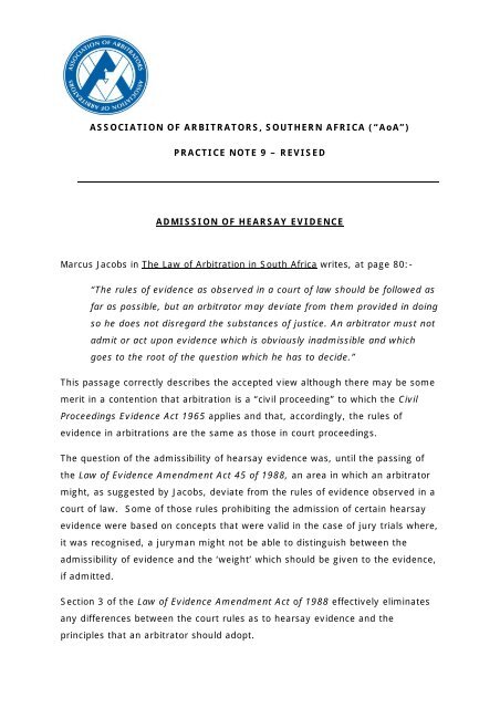 Admission Of Hearsay Evidence Association Of Arbitrators