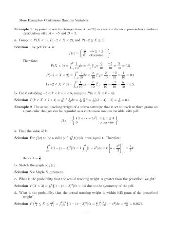 More Examples- Continuous Random Variables Example 1 ...