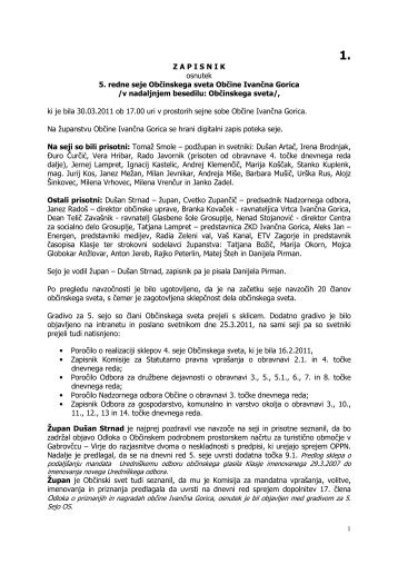 Zapisnik 5.seje - ObÄina IvanÄna Gorica