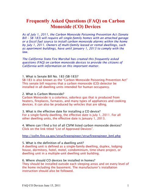 (FAQ) on Carbon Monoxide (CO) Devices - City of Daly City