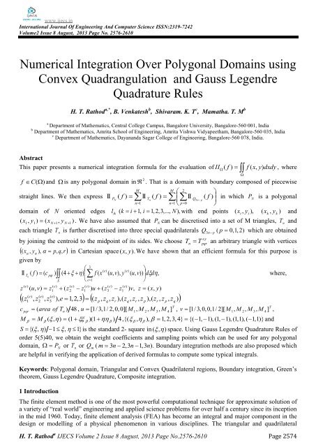 Numerical Integration Over Polygonal Domains using Convex ... - Ijecs