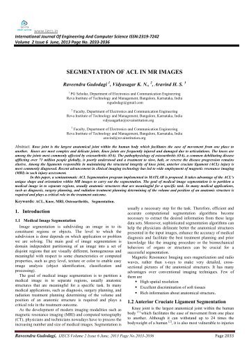 SEGMENTATION OF ACL IN MR IMAGES - Ijecs