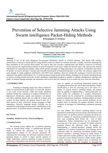 Prevention of Selective Jamming Attacks Using Swarm ... - Ijecs